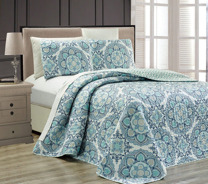 Fancy Collection 3 Pc Bedspread Bed Cover Over Size New (King/California King, Blue Medallion)