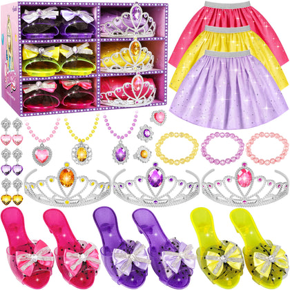Princess Dress Up Toy Set - Complete Costumes, Jewelry & Accessories Gift Set for Girls Age 3-6