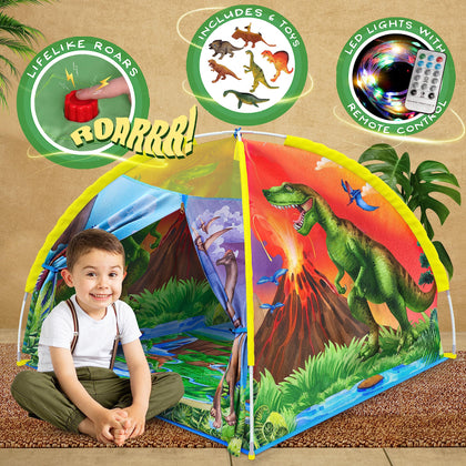 W&O Dino Super Dome with Roar Button, Dinosaur Toys and LED Lights - Epic Tent Indoor & Outdoor, Pop Up Play House for Kids, Boys & Girls