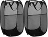 Collapsible Mesh Pop Up Laundry Hamper with Wide Opening and Side Pocket - Breathable, Sturdy, Foldable, and Space-Saving Design for Laundry Clothes and Storage. (Black | 2-Pack)