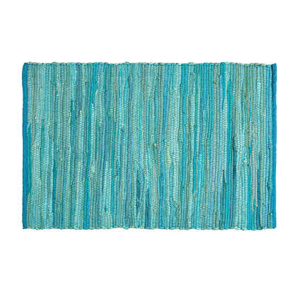 100% Cotton Rag Rug 24x36 - Multicolor Chindi Rug - Hand Woven & Reversible for Living Room Kitchen Entryway Rug - Teal