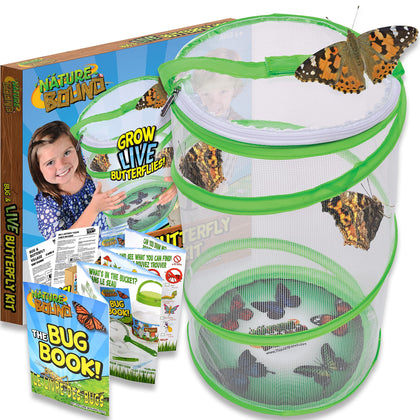 Nature Bound - Butterfly Growing Kit - with Discount Voucher to Redeem Caterpillars Later - for Home or School Use - Green Pop-Up Cage 13-Inches Tall - for Boys and Girls Ages 6+
