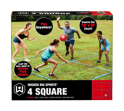 Wicked Big Sports 4 Square Game with Court Lines for Outdoor Play in The Backyard, Beach, Park, Fun for All, red (1925)