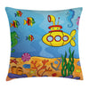 Ambesonne Yellow Submarine Throw Pillow Cushion Cover, Underwater Theme Vehicle Seahorse Starfish and Fish Print, Decorative Square Accent Pillow Case, 16